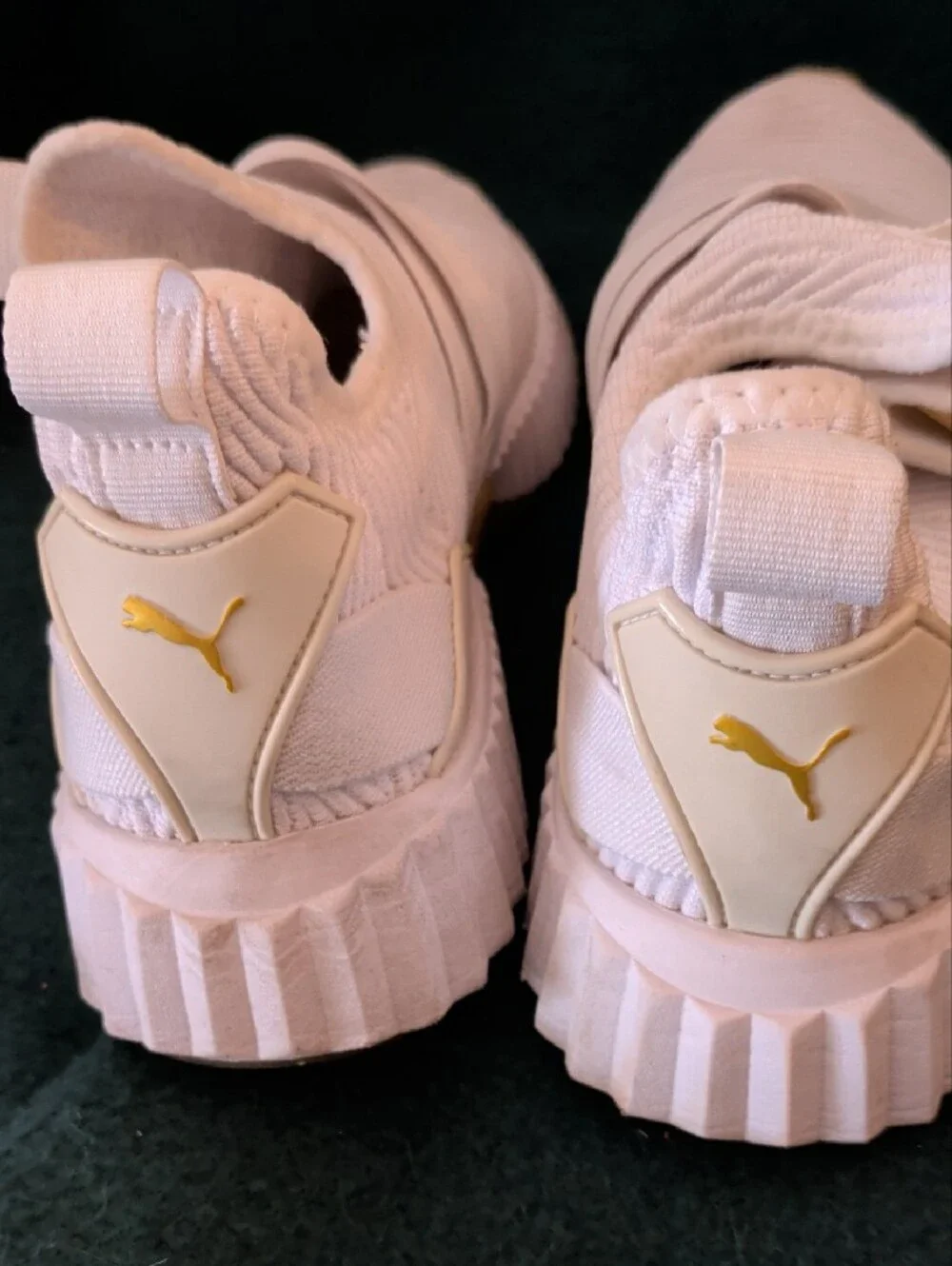 Puma Women's White Knit Strap Sneakers with Gold Accents